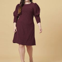 Curvy Lane Puff Sleeve Net Sheath Dress-image-1