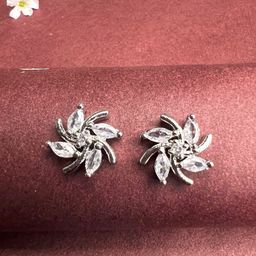 ISHKAARA Rhodium-Plated Artificial Stones Floral Shaped Studs Earrings-26