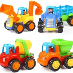 Unbreakable Toy Set of 4 Excavator Cement mixer Dumper Tractor with trolley-image-48