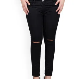 LINARIA Women Classic Slim Fit Slash Knee Dark Shade No FadeJeans-image-63