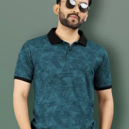 Men Printed Polo Neck Polyester Dark Blue T-Shirt-image-22