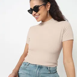 R&B Solid High Neck Fitted Regular Top-image-92