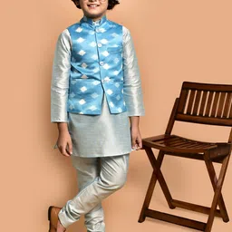 PRINTINDIA Boys Band Collar Straight Kurta with Trouser & Nehru Jacket-picture-42
