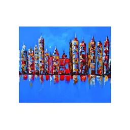 Inephos Blue & Red Skyline Printed Canvas Wall Art-image-99