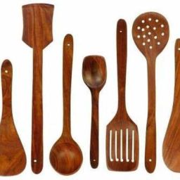 ZA HANICRAFT Wood Handmade Wooden Non-Stick Serving and Cooking Spoon Kitchen Tools Utensil, Set of 7 Wooden Olive Spoon, Serving Spoon, Serving Spoon Set , Spatula Wooden Serving Spoon Set (Pack of 7) Wooden Serving Spoon Set-6