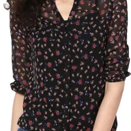 Casual Regular Sleeves Floral Print Women Black Top-image-6