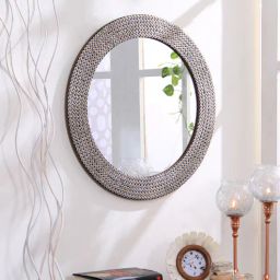 hosley Engineered Wood Round Wall Mirror In Yellow Colour-picture-21