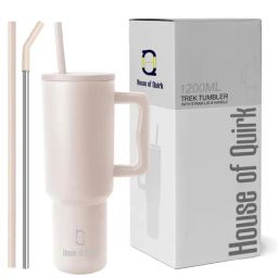 house of quirk Oatmeal 1200ml Stainless Steel Double Insulated Leak Proof Coffee Tumbler with Lid & Straw-picture-32