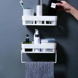 Self-Adhesive Multipurpose Bathroom Shelf For Wall With Towel Hanger Plastic Wall Shelf-image-43