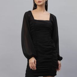 Women Bodycon Black Above Knee/Mid Thigh Length Dress-image-5