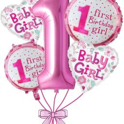 Solid 66Pcs 1st Birthday Decoration Combo for Baby Girl with Balloons & Banner Balloon-image-34