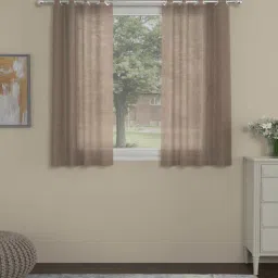 Taupe Polyester Solids 5ft Sheer Eyelet (2 pc) Window Curtains by ROSARAHOME-picture-42