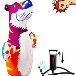 Toy World Combo of 3 Ft Inflatable Hit Me Tiger & air Filling Pump Inflatable HitMe Toys, Inflatable Toy Pump-9