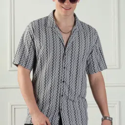 Men Regular Fit Self Design Lapel Collar Casual Shirt-image-35