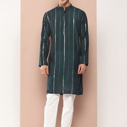 See Designs Embroidered Mandarin Collar Sequinned Chanderi Silk Straight Kurta-picture-23
