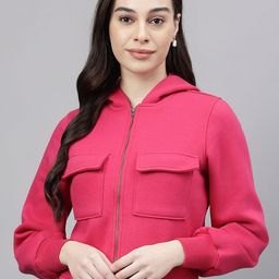 Xpose Women Solid Hood Fleece Front-Open Sweatshirt-picture-49