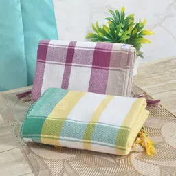 FABINALIV White & Purple 2 Striped Cotton 225 GSM Bath Towel-27