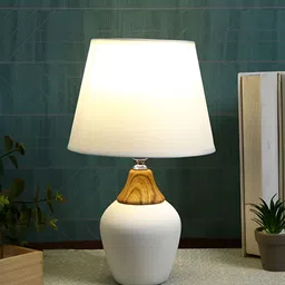 TAYHAA White & Brown Ceramic Contemporary Frustum Shaped Table Lamp-image-9