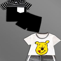 HELPOM Kids Pack Of 2 Striped Hooded T-shirt With Shorts-image-52