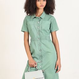 SHOWOFF Women Shirt Collar Short Sleeves A-Line Dress-image-34