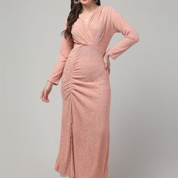 clobug Beige Solid Net Maxi Dress-image-20