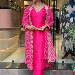 Ekta Textiles Women Embroidered Thread Work A-Line Kurti with Pyjamas & With Dupatta-picture-20
