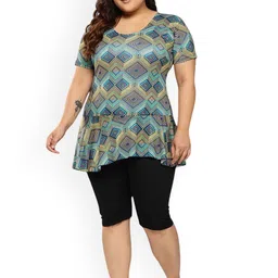 Aarika Plus Size Abstract Printed Swim Suit With Goggle-4
