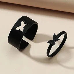 PASU FASHION Set Of 2 Silver Plated Adjustable Couple Finger Rings-picture-7