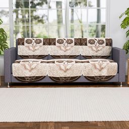 Aura Brown & Beige Cotton Sofa Cover-5