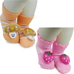 NESKA MODA 6 To 12 Months Baby Set Of 2 Pair Cotton Anti Slip Face Ankle Socks/ Booties-picture-1