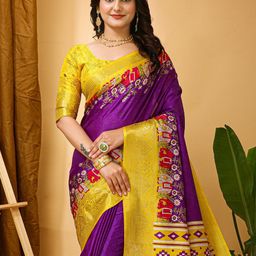 KALINI Kalamkari Printed Woven Design Zari Sungudi Saree-image-42