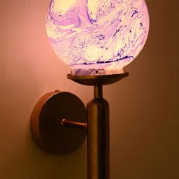 SOMIL Blue & Gold-Toned Printed Glass Spherical Shaped Wall Lamp-11