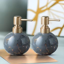 UMAI Grey & Gold-Toned 2 piece Abstract Ceramic Soap Dispenser-16