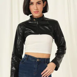 TANDUL Women Colourblocked Lightweight Crop Biker Jacket with Patchwork-picture-55