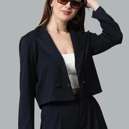 Stylecast X Kotty Notched Lapel Single Breasted Crop Blazer-picture-19