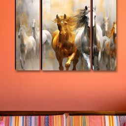 Myntra Elegant Homes White & Gold-Toned 3 Pieces Running Horse Wall Art-image-8