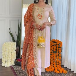 Navlik Women Embroidered Regular Sequinned Kurta with Trousers & With Dupatta-picture-15