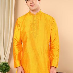 TATTVA Mandarin Collar Thread Work Pure Silk Straight Short Kurta-53