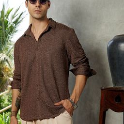 Campus Sutra Textured Spread Collar Comfort Casual Shirt-image-85