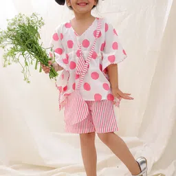 BownBee Girls Polka Dot Printed V-Neck Pure Cotton Kaftan With Shorts-image-41