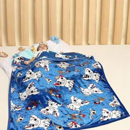 Monte Carlo Kids Blue & White Cartoon Printed Mild Winter 600 GSM Single Bed Blanket-picture-4