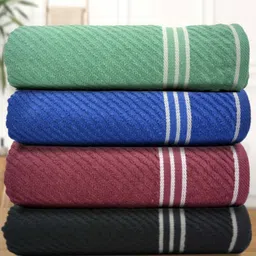 Myntra Elegant Homes Green & Blue 4 Pieces Cotton 400 GSM Bath Towel-image-56