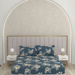 Pure Decor Blue & White Floral Queen Bedsheet with 2 Pillow Covers-picture-46
