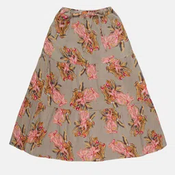 YOUNG BIRDS Girls Floral Printed Pure Cotton A-Line Midi Skirt-image-82