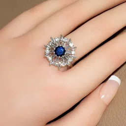 PRIVIU Silver-Plated American-Diamond Studded Floral Design Adjustable Finger Ring image 4