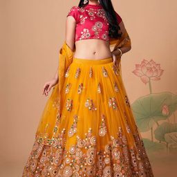 ETHNIC PLUS Embroidered Sequinned Semi-Stitched Lehenga & Unstitched Blouse With Dupatta-image-43