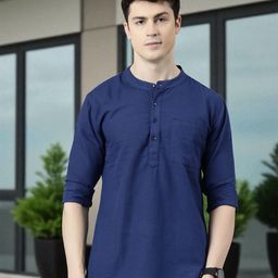 Kryptic Mandarin Collar Pure Cotton Pocket Long Sleeves Short kurta-image-106