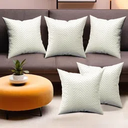 Myntra Elegant Homes White & Beige Set of 5 Chevron Printed Square Cushion Covers-15