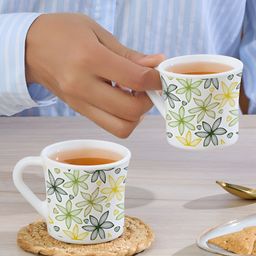 Larah by BOROSIL White & Green Printed Opalware Matte Mugs Set of Cups and Mugs image 5