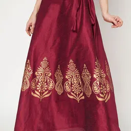 studio rasa Women Dupion Block Printed Flared Maxi Skirts image 3